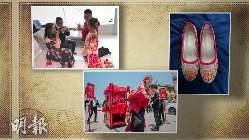 曹敏寶將結婚時穿過的的繡花鞋收藏好，將來送給女兒或新抱。（大會提供）