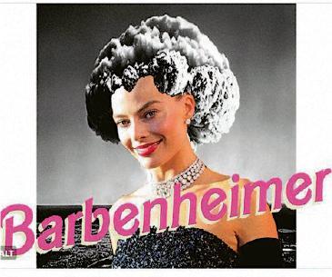 「芭本海默」迷因圖二：芭比被改成「蘑菇雲」髮型。（網上圖片）