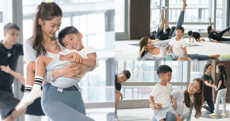 岑麗香偕4歲兒子一齊做瑜伽，寓運動於親子樂。（大會提供）