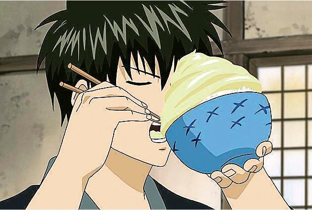 日本漫畫《銀魂》中的土方十四郎是日式蛋黃醬狂迷，愛吃擠滿大量蛋黃醬的蓋飯。（網上圖片）