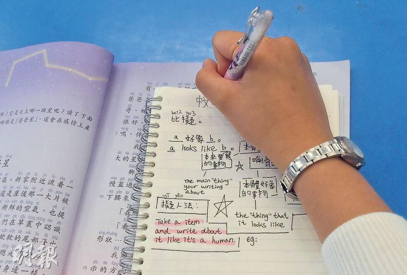 學校近年花不少心思教導學生如何做筆記，希望孩子從小建立自主學習的習慣。（劉焌陶攝）