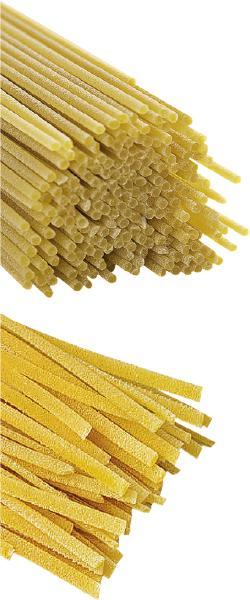 意粉一般使用標準的spaghetti，或是較粗的spaghettoni（上）和扁意粉（linguine，下）。（網上圖片）