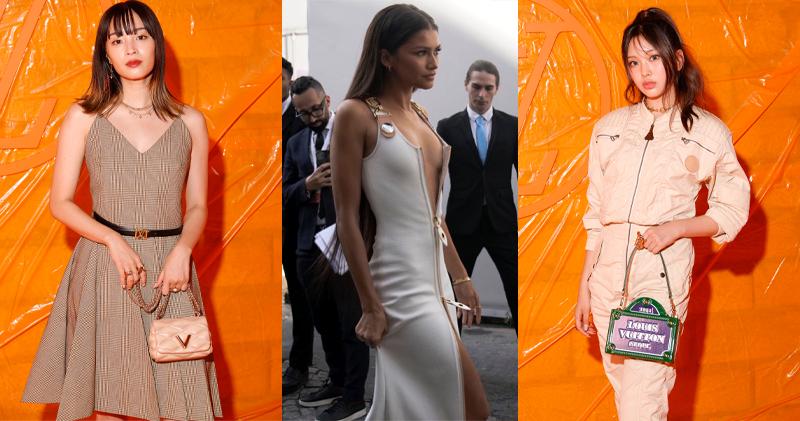 Louis Vuitton的2024年春夏新裝展昨晚在巴黎舉行，日本女星廣瀨鈴、《蜘蛛俠》辛蒂雅及韓國女團NewJeans成員Hyein現身。（Getty Images、網上圖片）
