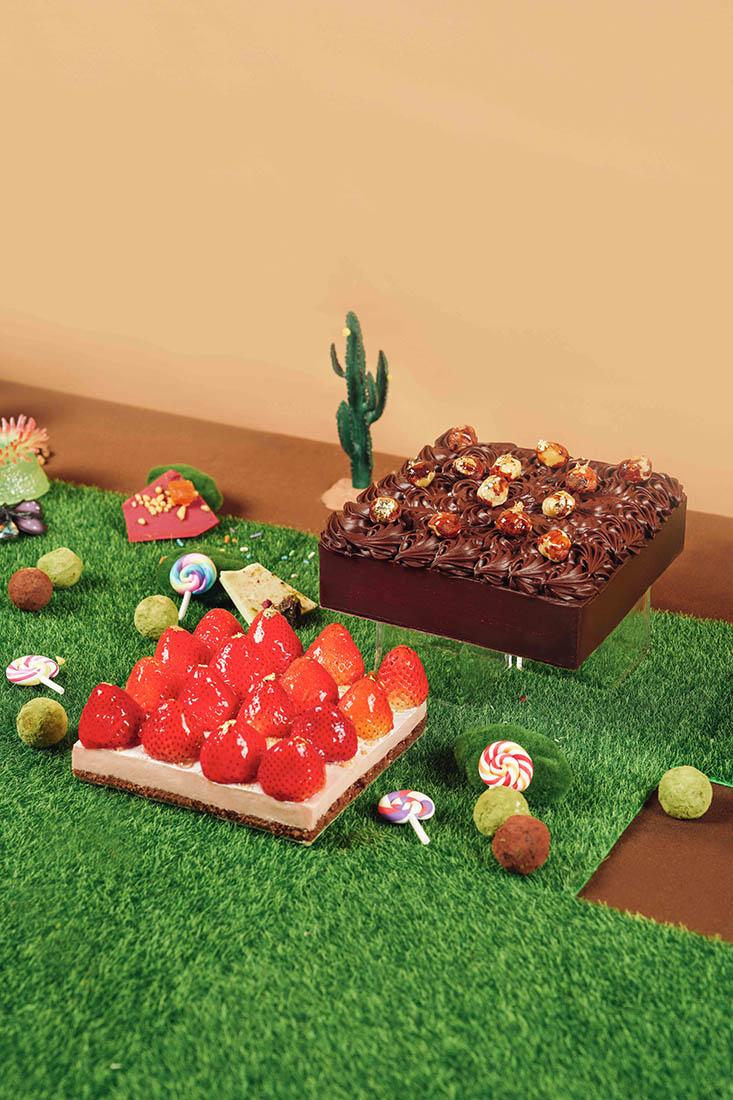 普慶餐廳「普慶朱古力樂園」周末下午茶自助餐：草莓白朱古力蛋糕與榛子牛奶朱古力蛋糕（圖片由相關機構提供）