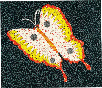 《蝶》--草間彌生，《蝶》，1985年作，絲網印刷 Verin d'Arches 紙本，45.5 x 53 厘米，估價：10萬至 20萬港元（拍賣行提供）