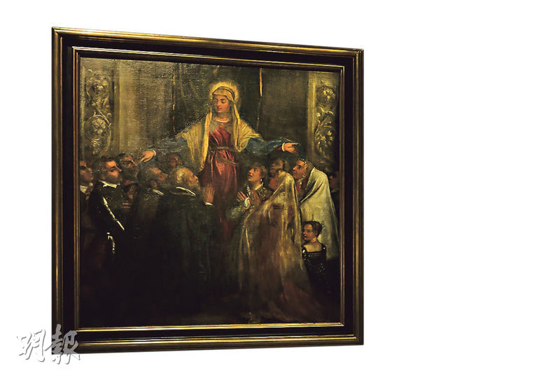 《慈悲聖母》--為提香後期作品，畫中他自己（左下戴金鍊者）與家人仰視着聖母。（蘇智鑫攝）