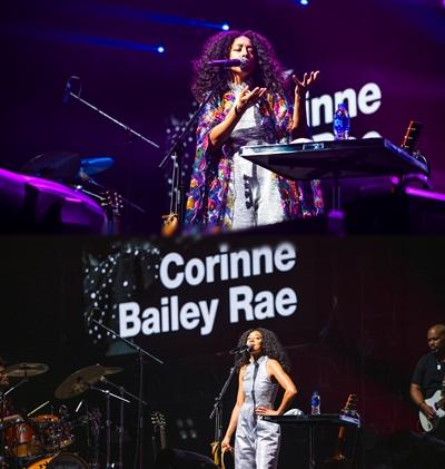 英國R&B歌手Corinne Bailey Rae，受訪時感謝Fans多年一直支持，她滿意音響流程安排，更覺得今次是好好機會，讓不同地方音樂互相交流。（大會提供）