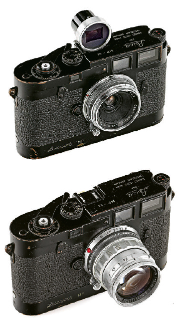 黑漆版相機--Yul Brynner兩部Leica MP黑漆版相機分別以144萬歐元（上圖）和132萬歐元（下圖）成交。（大會提供）