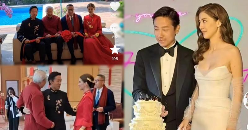 內地社交網流傳施伯雄與吳千語的結婚照片。（網上圖片 / 明報製圖）