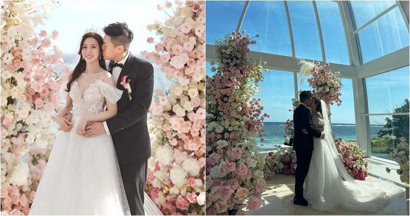 何依婷與丈夫在峇里島的海邊玻璃教堂舉行婚禮。（Ig圖片 / 明報製圖）
