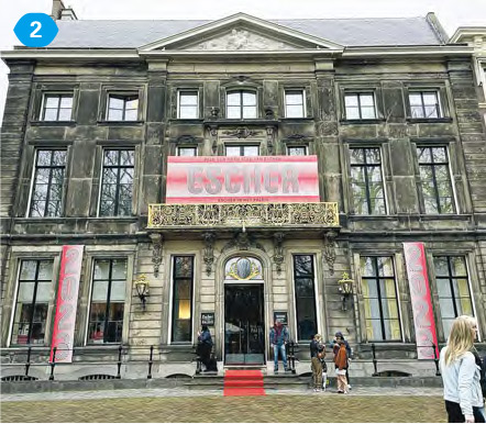 飽覽荷蘭版畫大師作品--Escher in The Palace建築物本建於1760年代，曾為王室別墅。博物館現藏有超過120幅荷蘭版畫大師M. C. Escher（1898-1972）的永久收藏，展出作品包括經典樓梯、建築物、崖上風景等，更有影相區及AR互動裝置。地址：Lange Voorhout 74, 2514 EH Den Haag, Netherlands（作者提供）