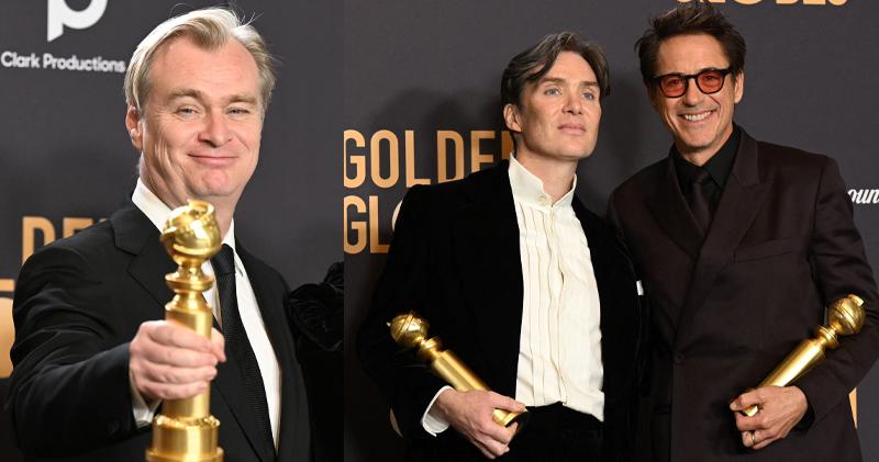 《奧本海默》奪5獎，成為今年金球獎電影的大贏家。（法新社）