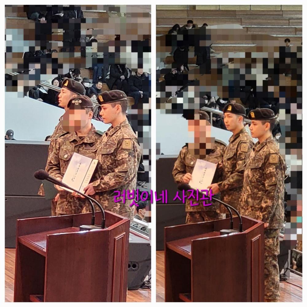 有網民公開V與RM出席新兵畢業禮的照片。（網上圖片）