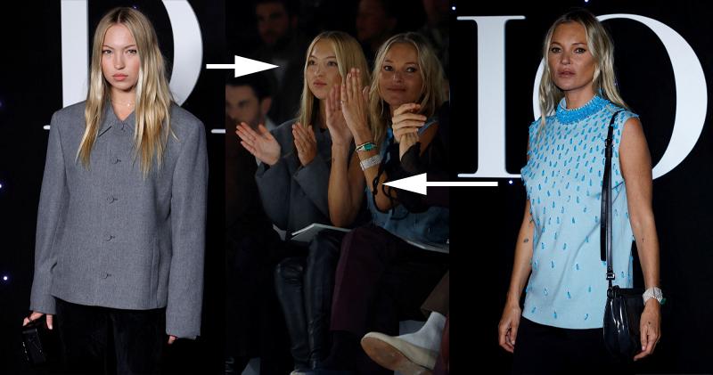 姬摩絲（右）與女兒Lila（左）結伴到巴黎捧Dior Homme場。（法新社/Getty Images）