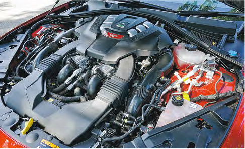 V6引擎--以法拉利V8引擎作為開發基礎的V6雙渦輪增壓引擎，最大馬力及扭力分別達到520匹及600牛頓米，是同級車中的強者。（莊達民攝）
