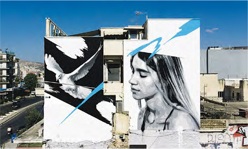 街頭藝術--Psirri是雅典的街頭藝術勝地，在千禧年代初希臘的經濟危機後，成為塗鴉藝術家的天然畫布，當中不少作品有反資本主義色彩。其實，塗鴉的英文graffiti，就是源自希臘文γραφειν（graphein），意指「書寫」。圖為INO的Freedom For Sale。（網上圖片）地址：Iroon Square, Athens, 10554, Greece