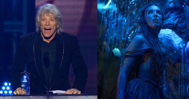 Jon Bon Jovi（左圖）是MusiCares年度表揚人物，昨日在晚宴提到與其子Jake拍拖的《少女鬥惡龍》女星美莉布朗（右圖）。（法新社/劇照）