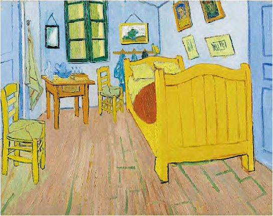 梵高博物館--看完維梅爾的畫作，可到相距阿姆斯特丹國家博物館只有5分鐘步距的梵高博物館，欣賞另一位藝術大師的巨作。館內收藏了梵高各時期的畫作，包括《吃馬鈴薯的人》、《在亞爾的臥室》（圖）、《向日葵》和《星夜》等。（Van Gogh Museum網頁圖片）地址：Museumplein 6, 1071 DJ Amsterdam
