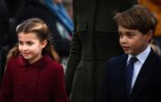 2022年12月25日英國王室聖誕崇拜，夏洛特小公主 (左) 和哥哥喬治小王子 (右)  (法新社)