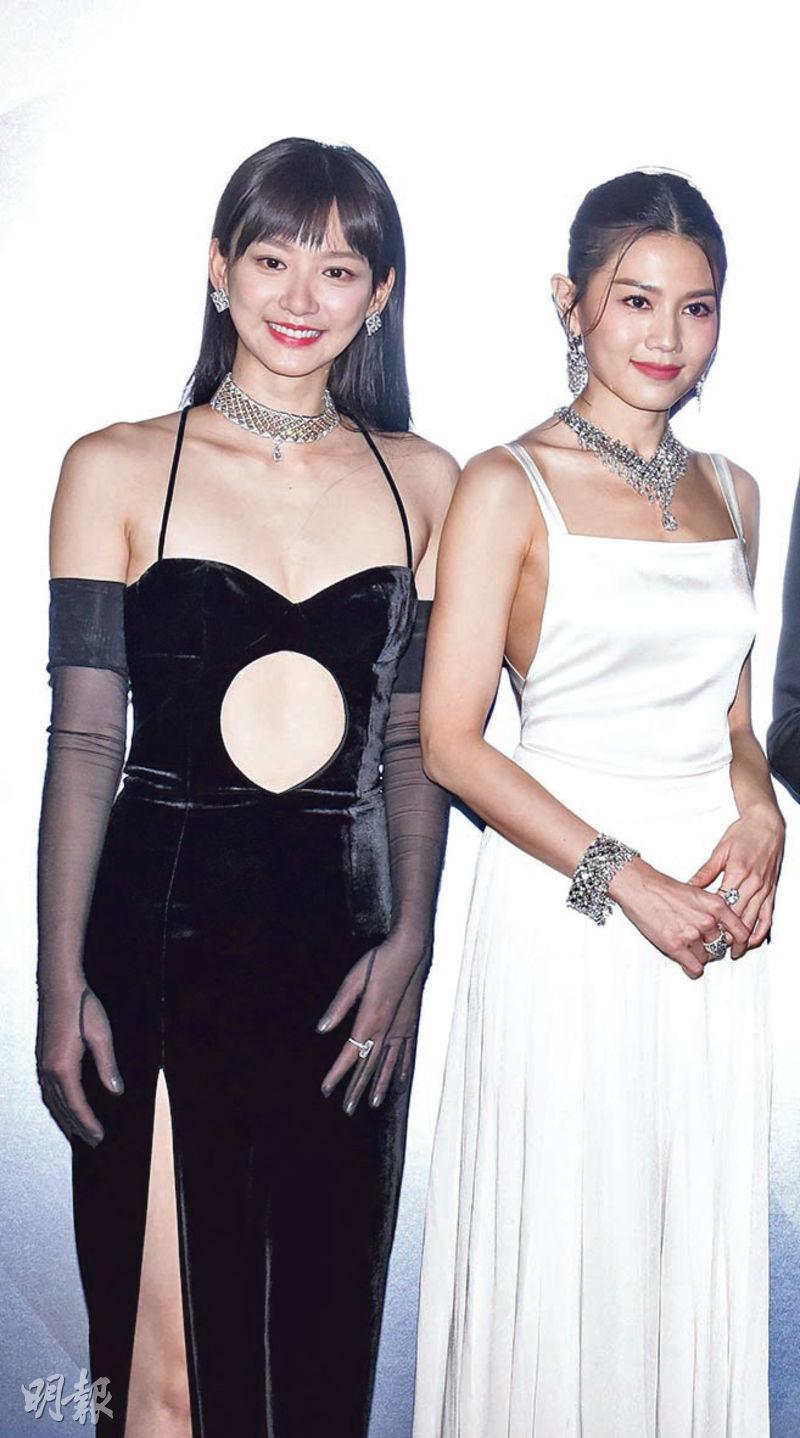 袁澧林（左）與周秀娜（右）打扮性感出席珠寶品牌店開幕活動。（攝影：鍾偉茵）