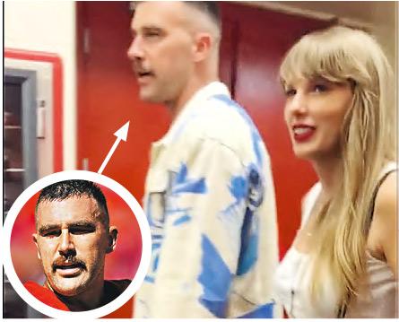 有傳媒拍到Taylor Swift（右）和Travis Kelce（左）賽後一同離開場館。（影片截圖）