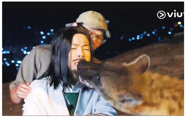 程人富難忘跟鬣狗近距離接觸。（視頻截圖）