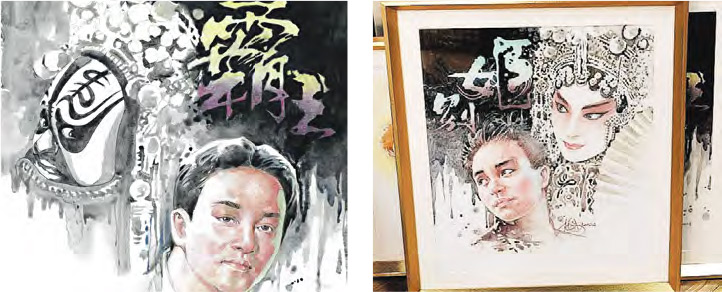 插畫師崔成安為畫展創作了兩幅《霸王別姬》對裝畫。